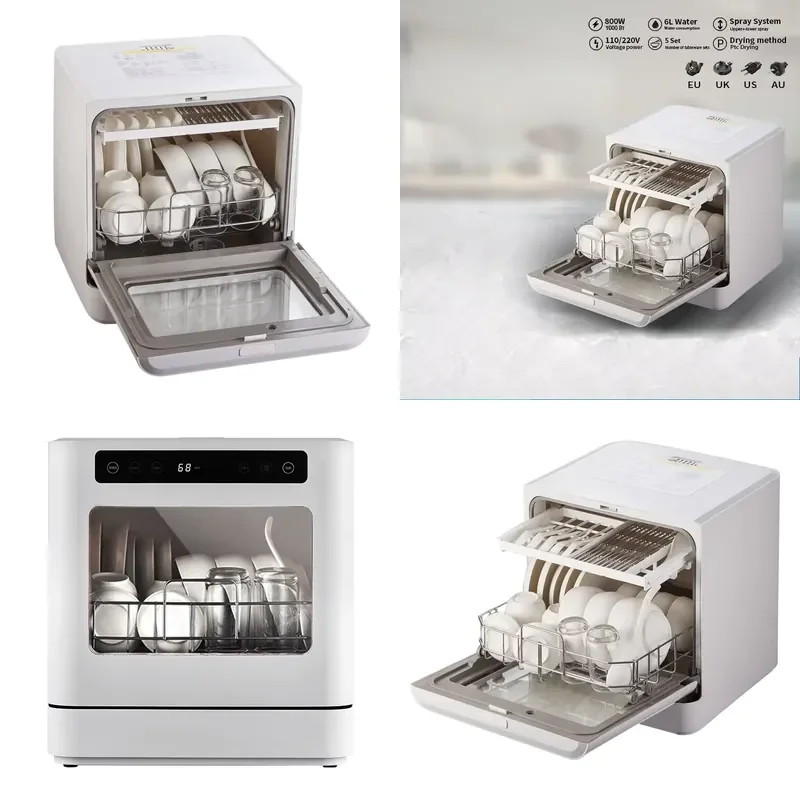 Compact Tabletop Dishwasher 5 Sets Portable Dishwasher with PTC Drying 6L Water Consumption Mini Dishwasher