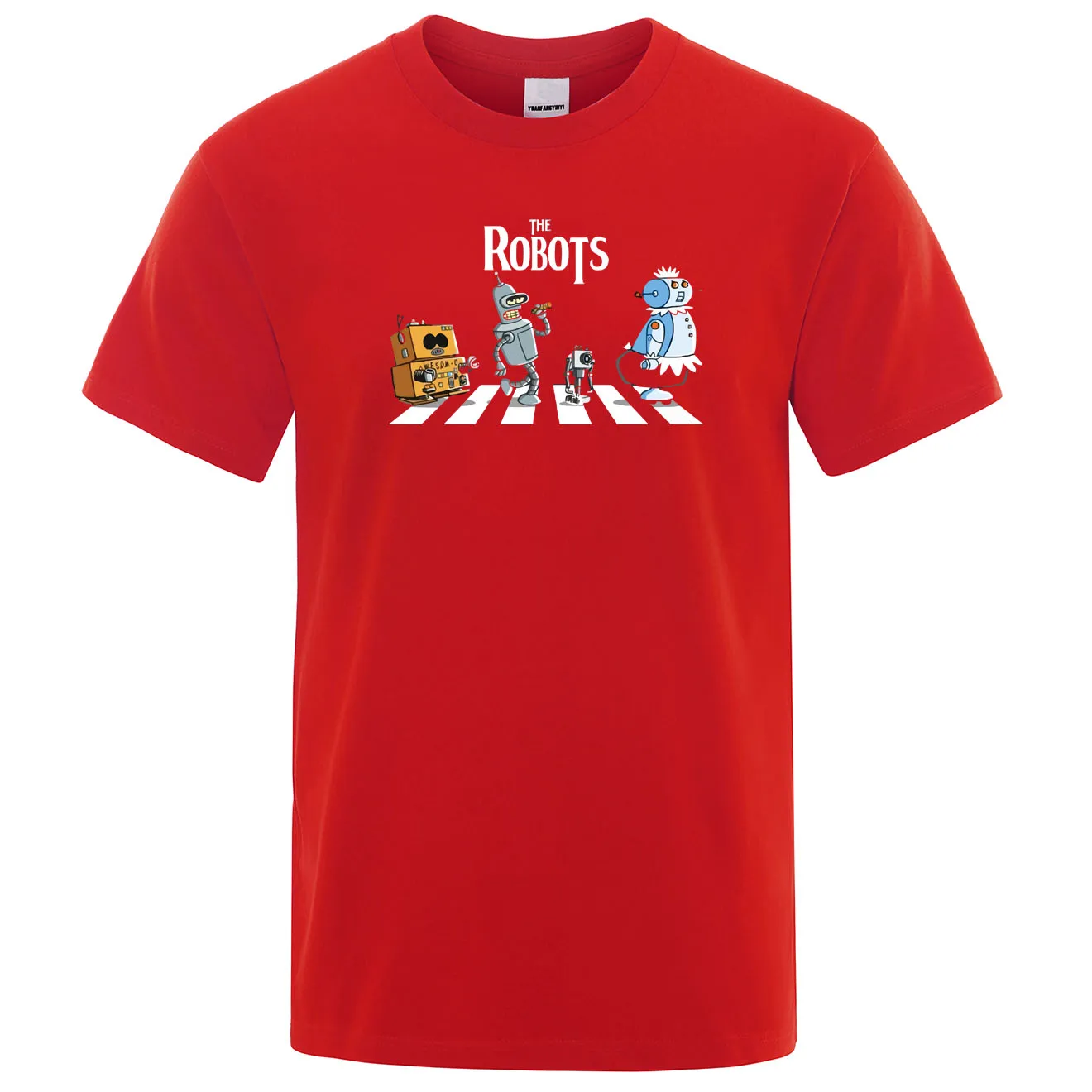 Sommer-Herren-Baumwollhemd, kreative Droiden, bedrucktes Hemd, Roboterjunge, frische Zufall, kurze Ärmel, modisches T-Shirt zum Atmen