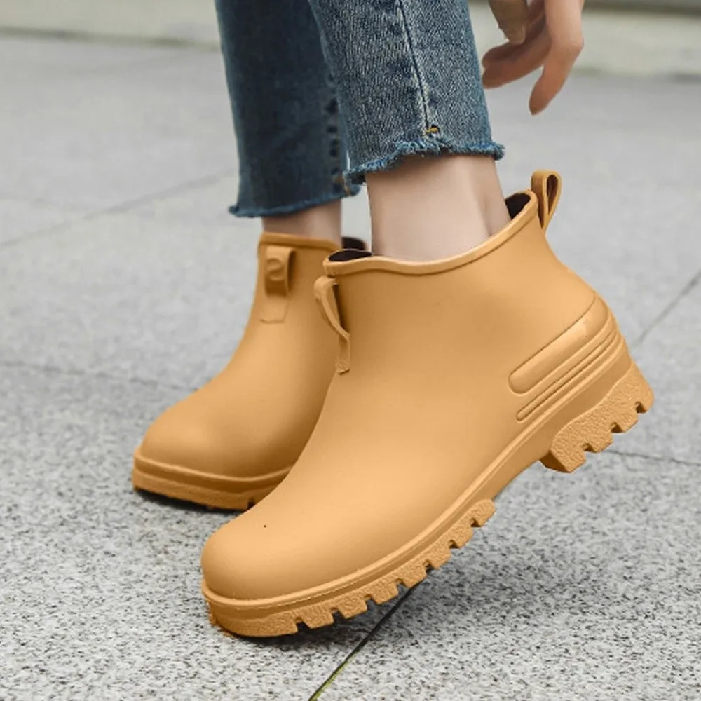 

Short Tube Rain Boots Shoes Non-slip Wear-resistant Thickened Water Boots Waterproof Brown Platform Rubber Overshoes Men/Women