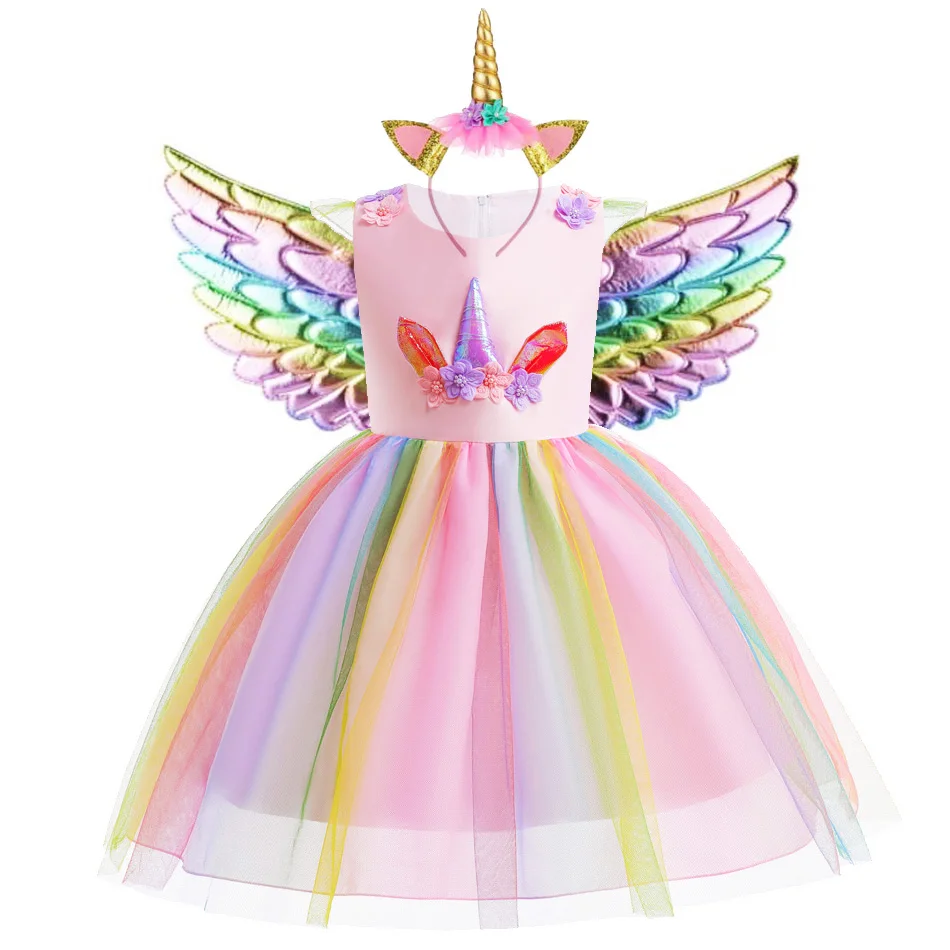 Kids Unicorn Dress for Girls Flower Ball Gown Little Girl Party Dresses Elegant Princess Costumes Children Clothing