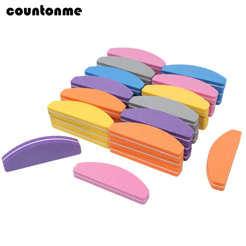 Mini Moon Sponge Nail Buffer Blocks 100/180 Grit Double Sided Nail Sanding Polishing Files Manicure Tools 2/5/10Pcs