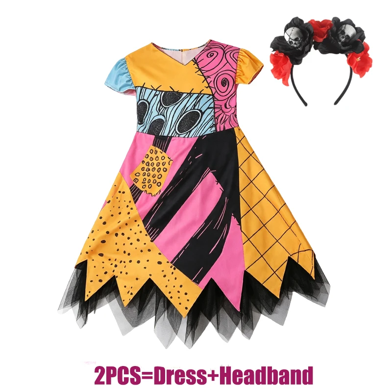 Nightmare Before Xmas Sally Costumes for Girls Halloween Scary Fancy Dresses for Kids Carnival Party Disguise Tutus Outfits image 6