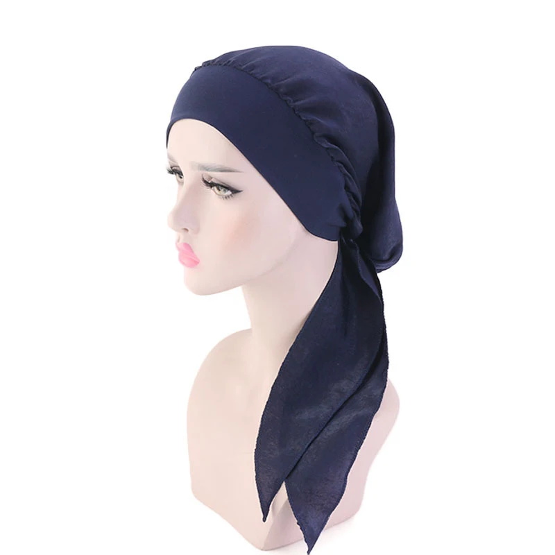 2026 Pre-Tied Muslim Womens Hijab Cancer Chemo Flower Print Hat Turban Cap Hair Loss Long Tail Head Scarf Wrap Bonnet Bandana