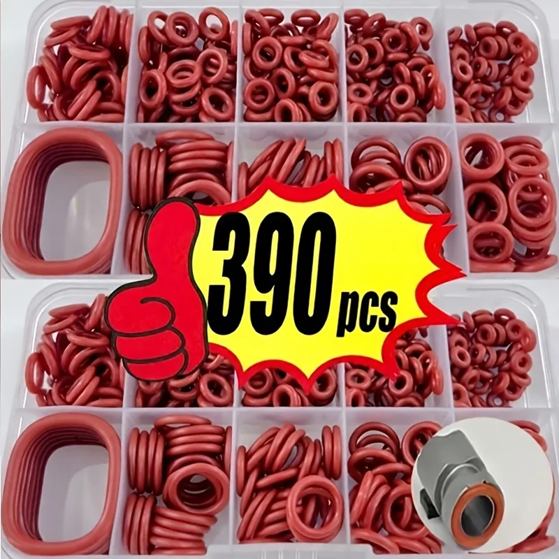 390Pcs Multisize Silicone O-Ring Sealing Washers Heat Oil Resistant Rubber Gasket Set Car Pipe Hydraulic Industrial Repair
