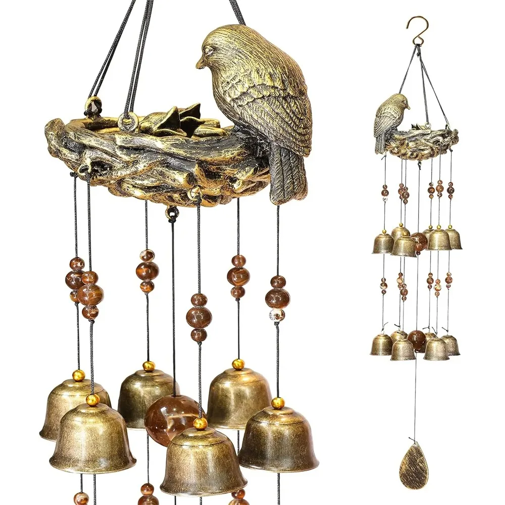 Bird Nest Wind Chimes,Wind Chimes for Outside with 12 Wind Bell for Glory Mothers Love Gift,Bird Bells Chimes Hanging Decoration