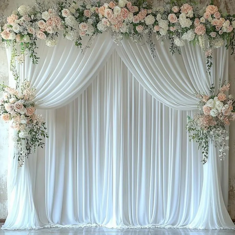 

3mx3m Chiffon Modern Custom Arch Event Pipe and Drapes Curtain for Wedding Party Birthday Home Decorations White