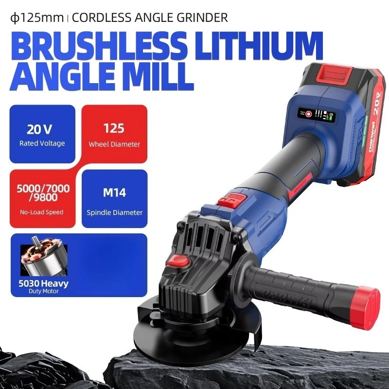 115/125 Mm Brushless Cordless Angle Grinder M14 Grinding Machine Cutting Electric Grinder 20V Battery Power Tool