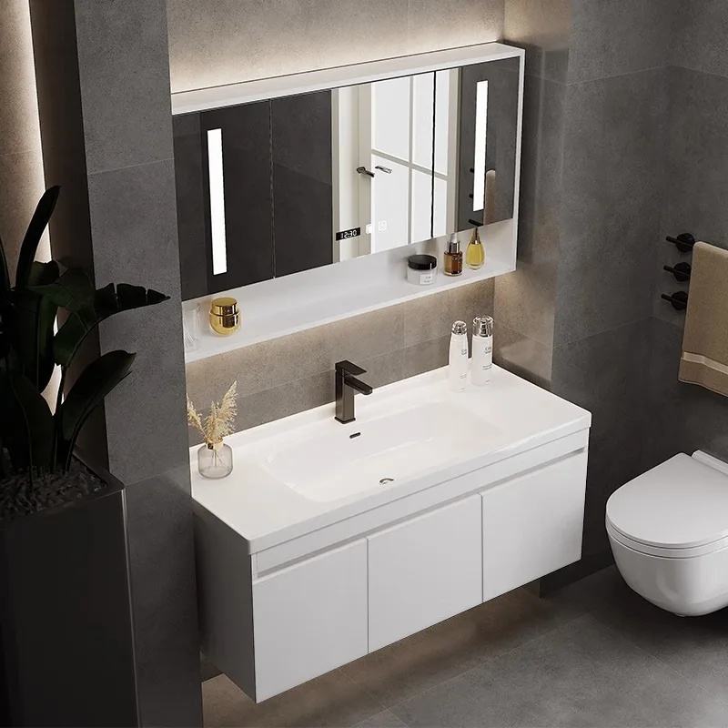 

Простая современная керамическая встроенная раковина, шкаф для ванной комнаты, комбинированная ванная комната, умывальник для умывальника, умный зеркальный шкаф.