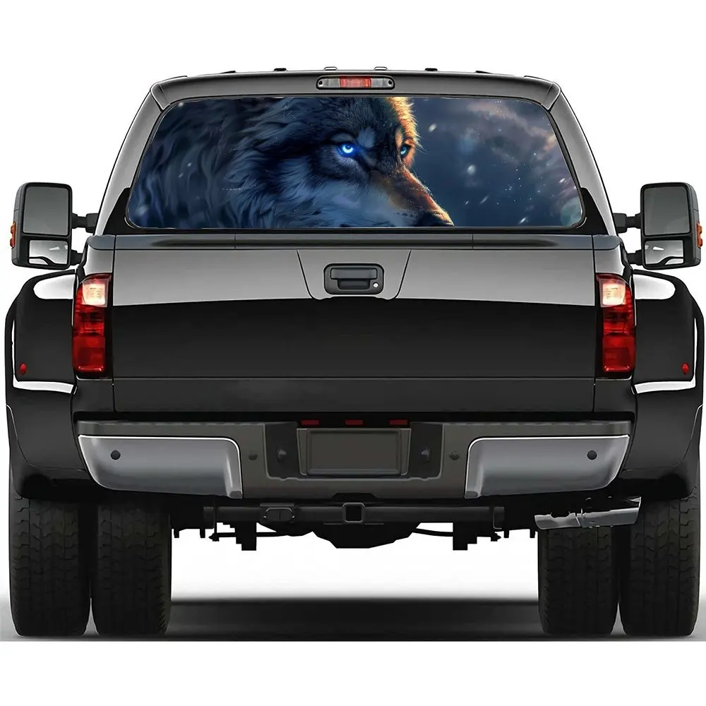 

Blue Eyed Starry Lightning Wolf Car Rear Windshield Sticker Truck Window See Through Perforated Back Window Vinyl Decal Decor