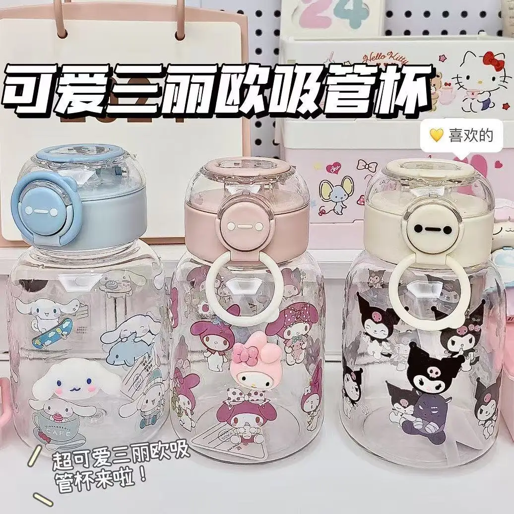 

Sanrio My Melody Transparent Straw Cup Anime Cartoon Plastic Cups Kuromi Cinnamoroll Children's Water Cup Bottle Children Gifts