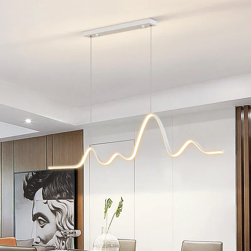 Minimalista LED Moderno Luzes Pingente, Regulável, Preto, Branco, Mesa, Sala de Jantar, Cozinha, Lâmpada Pendurada, Luminária Decorativa