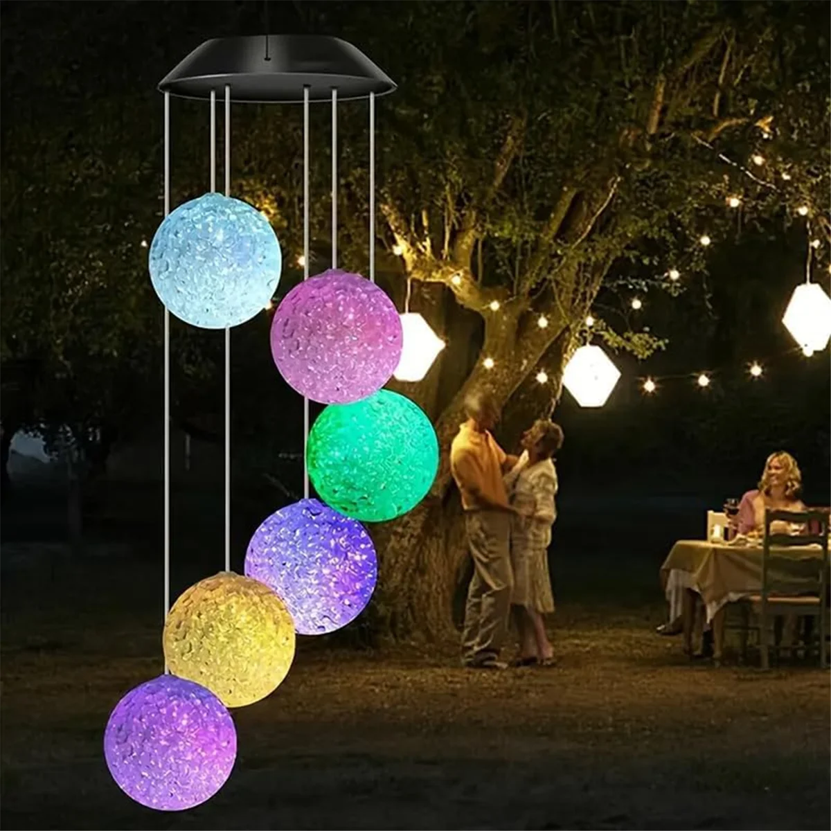 ABLQ Solar Wind Chime Light LED Colorful Gradient Outdoor Garden Decoration Atmosphere Chandelier