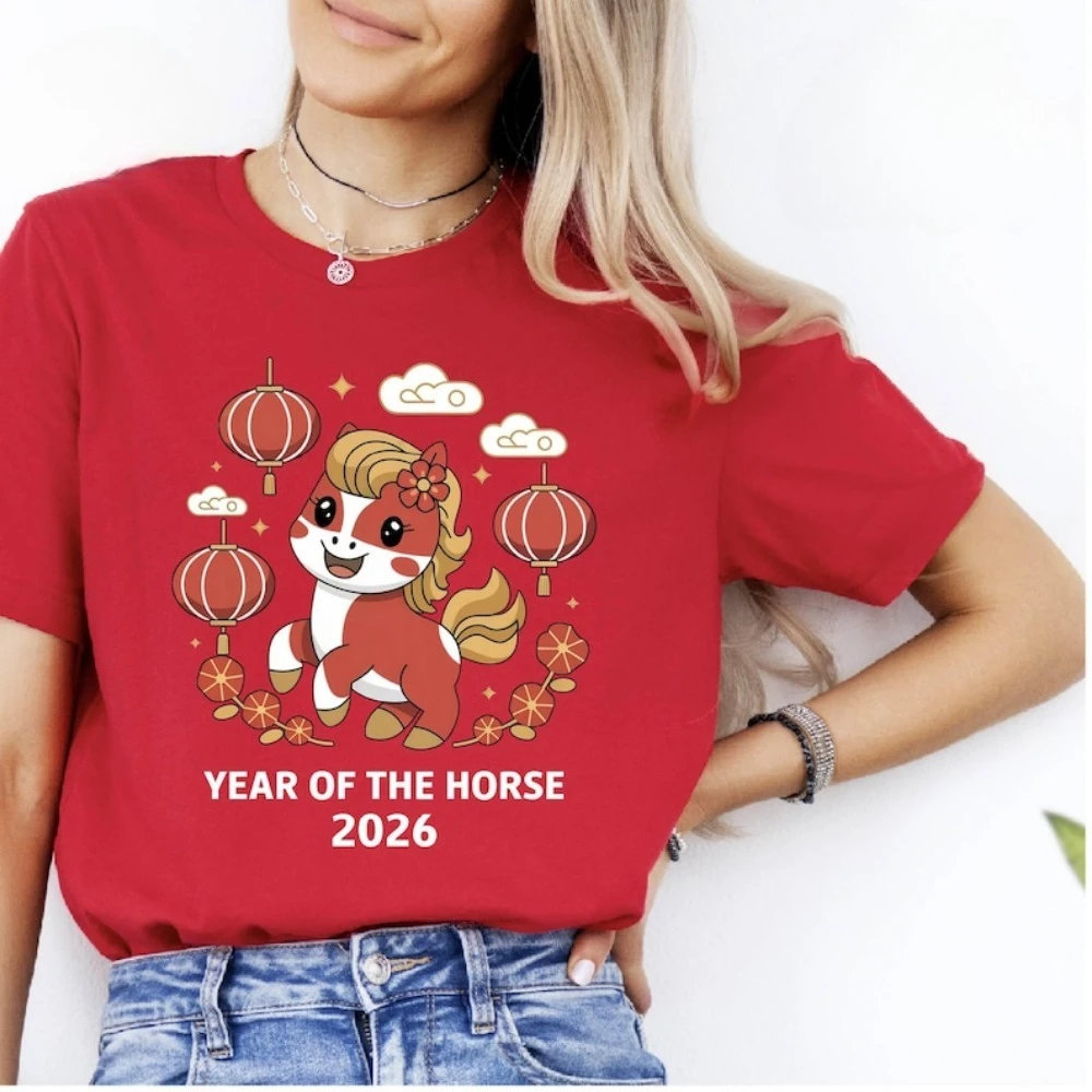 Year of The Horse 2026 Shirts Lunar New Year Horse women Tshirts Chinese New Year Horse Gift Tee High Quality Cotton Tops