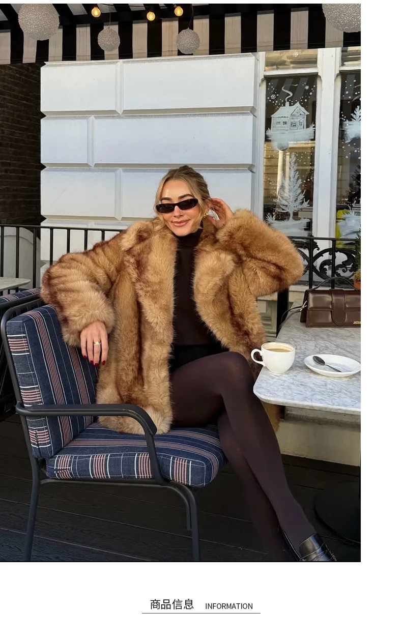 Faux Fur Women Coats Turn Down Collar Jackets Thick Warm Coat Y2k Streetwear Elegant Jacket Open Stitch Outerwear Autumn Winter