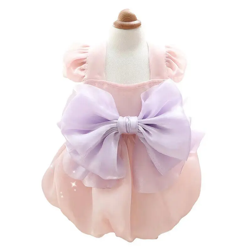 Pet Dog Skirt Puppy Bowknot Skirt Princess Baby Dog Party Wedding Gauze Dress Small Dogs Puppy Cat Costume White Pet Supplies