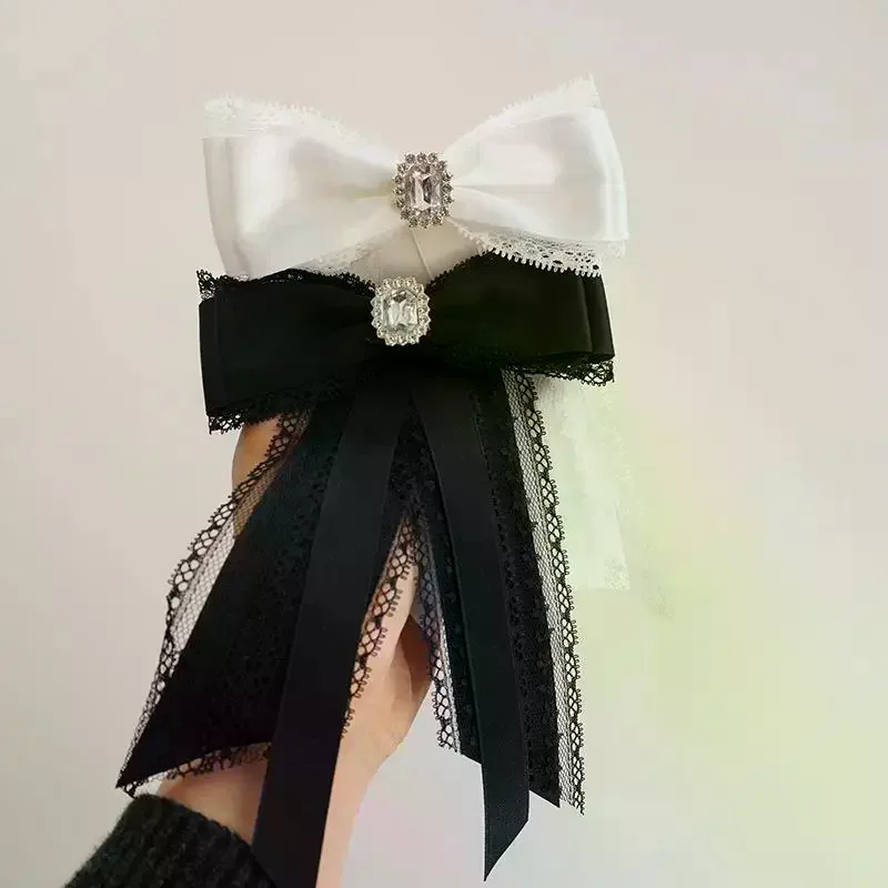 Black Lace Bow Brooch Retro Elegant Neck Tie Brooch Mourning Brooch Shirt Collar Pins Necktie Jewelry Accessories