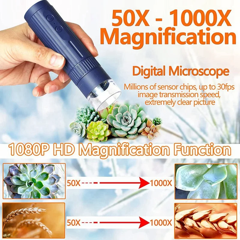 1 Piece Digital Microscope 50X-1000X Magnifying Coin Microscope Wireless HD Microscope Camera