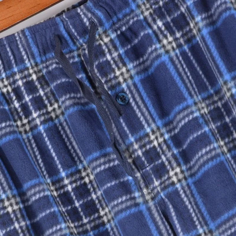 Calças de roupa interior masculina novas xadrez calças de lã dupla face no inverno