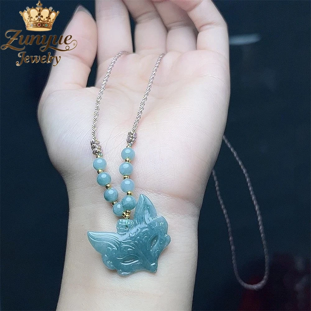 

High-End Natural Blue Water Jadeite Fox Mask Pendant Luxury Quality Fashion Fine Jewelry Exquisite Elegant Popular Charms Young