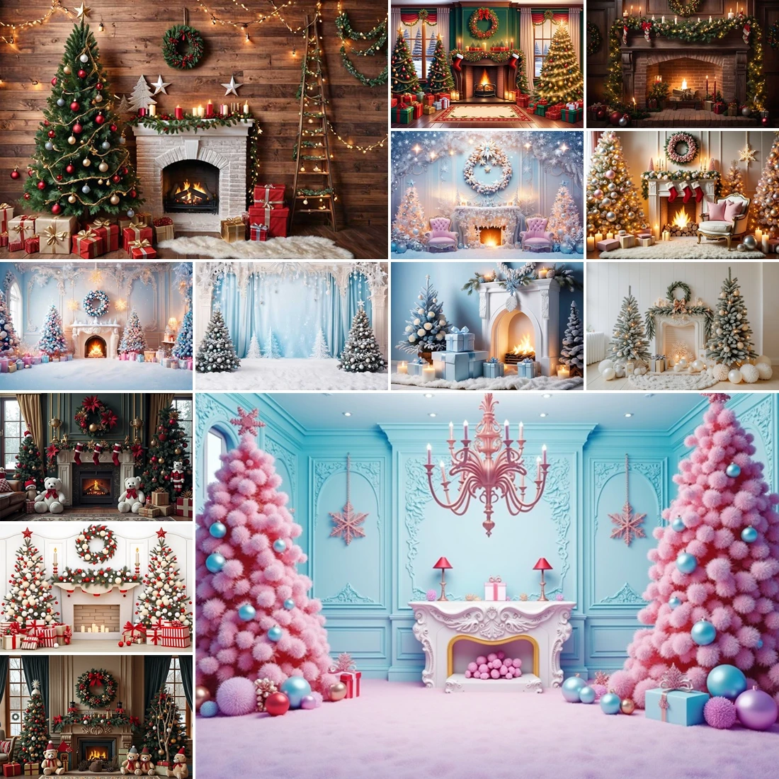

MOON.QG New Year Fireplace Backdrop Carpet Wreath Backgrounds For Photographs Birthday Party Decoration Photozone Girl Boy