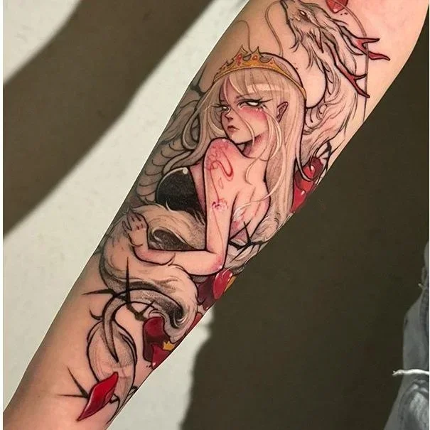 

Cool Red Flower Snake Woman Medusa Temporary Tattoos Cartoon Waterproof Fake Tattoo Sticker Realistic Body Art Transfer Tattoo