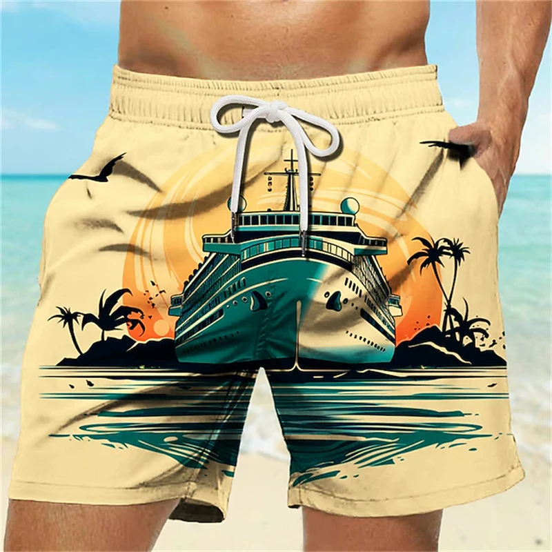 Retro Ship 3D Printed Men's Beach Shorts Men's Casual Swimwear Pants Woman Kids Summer Breathable Shorts Fitness Street Shorts