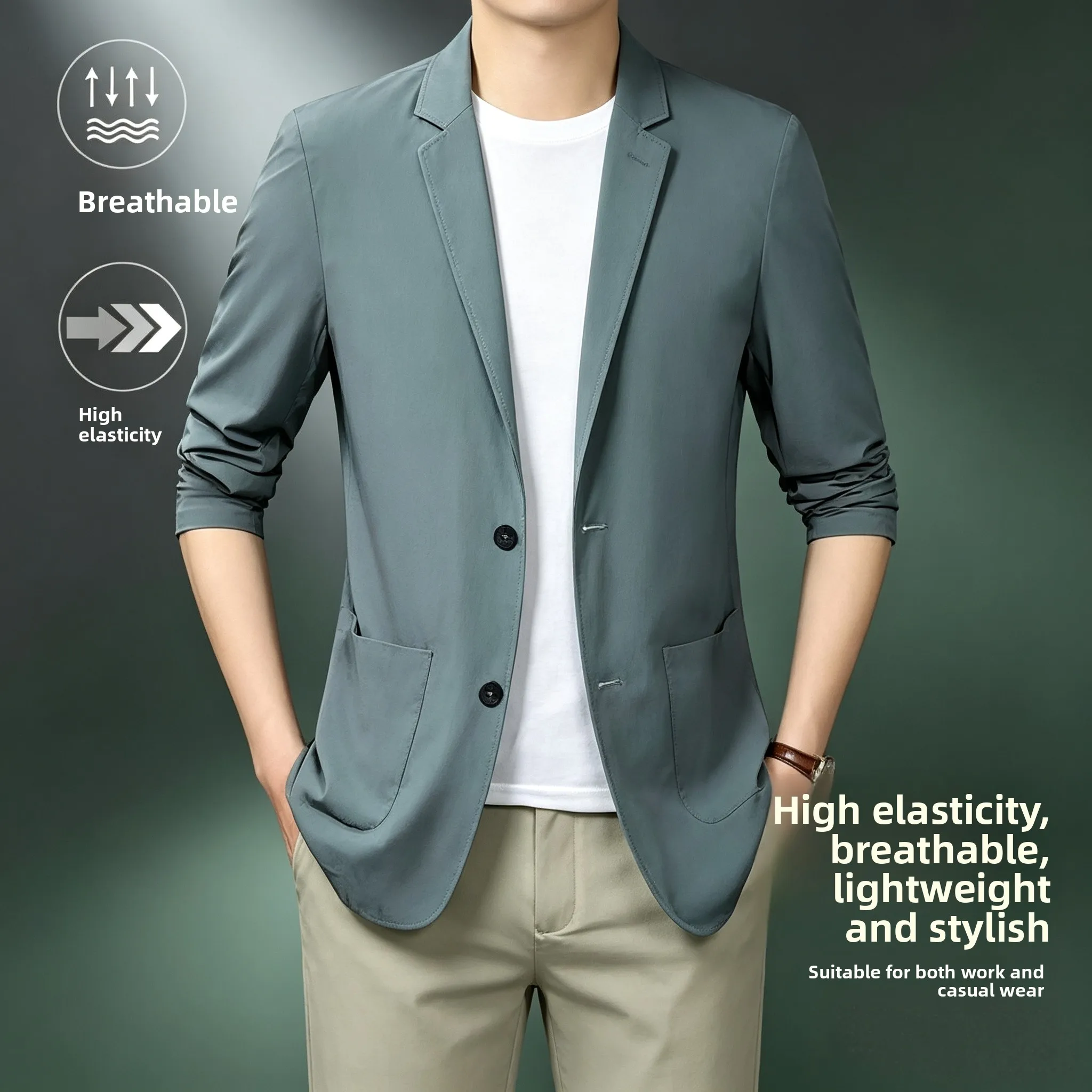 Men's Casual Summer Thin Sun Protection Light Spring Autumn Single West Jacket Versatile Trendy Top Quality Polyester Fiber