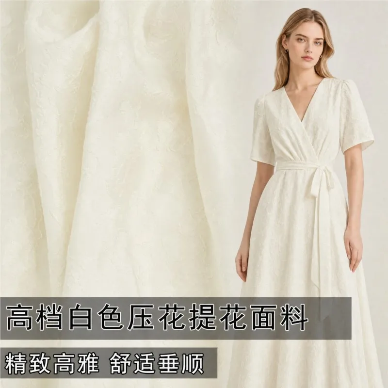 Exquisite and elegant cream-colored embossed jacquard cut fabric dress Hanfu pants designer