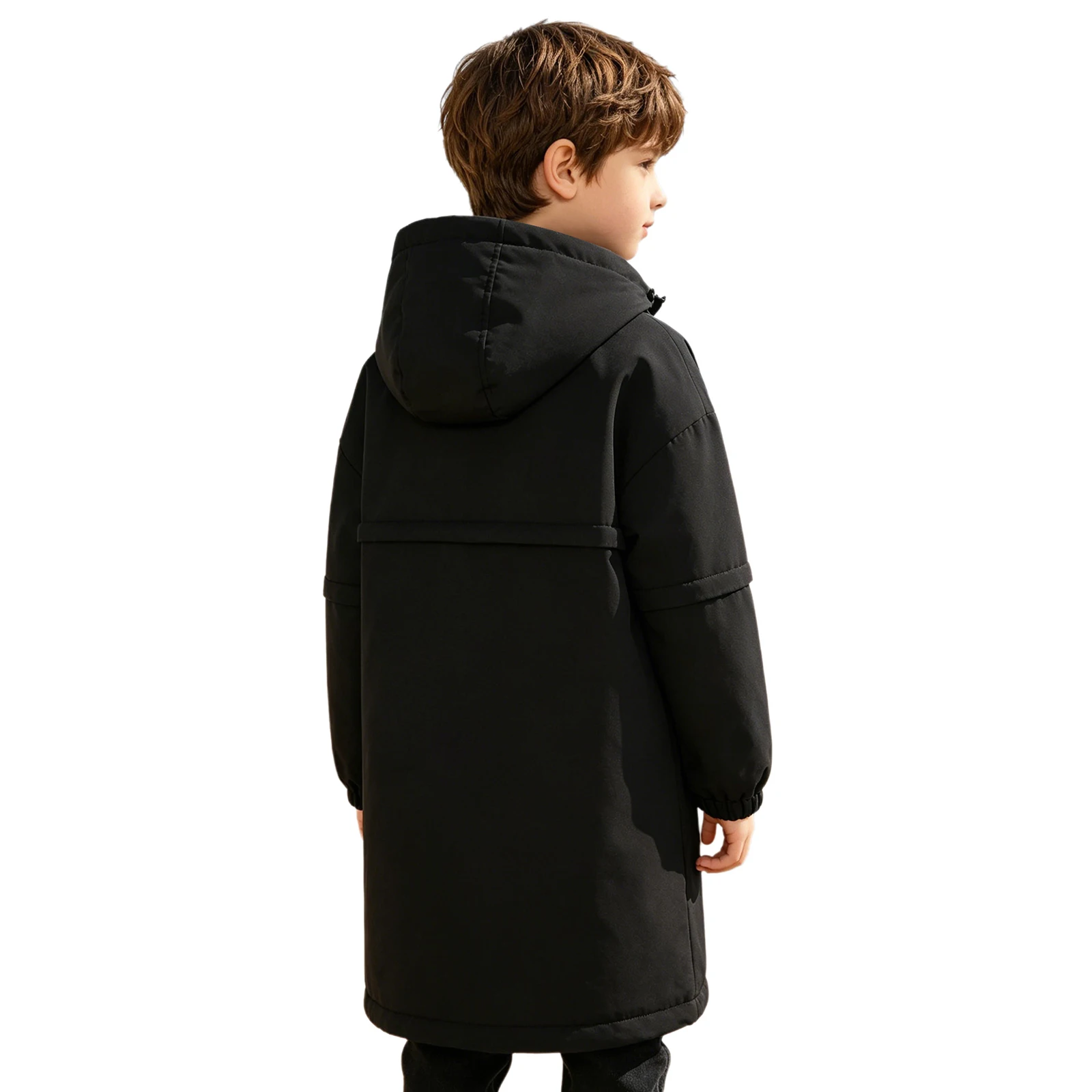 Unisex Kids Water Resistant Jacket Flannel Lining Changing Outerwear Long Sleeve Zip-off Hoodies with Pockets