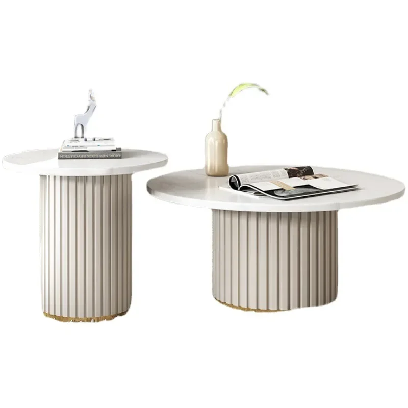 

Modern simple rock slab round household coffee table light luxury