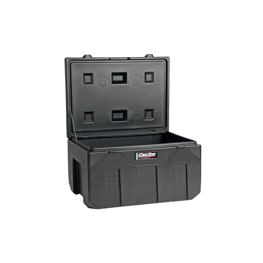 Plastic Utility Chest Tool Box with Double Walled Lid Locking Tabs Cup Holders Adjustable Storage Rigid Frame 39 Inch Length