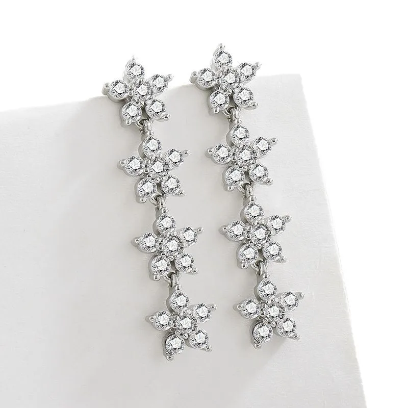 

925 Sterling Silver Sweet Long Temperament Diamond Zircon Star Stud Earrings Birthday Party Anniversary Gift