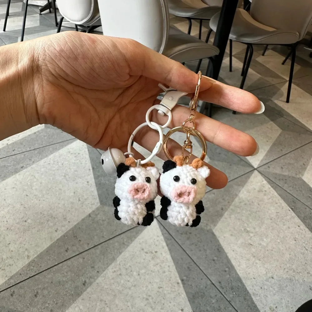 Handmade 3.5cm Cute Knitting Mini Fudge Cow Keychain Creative Crochet Keyrings For Car Key Accessories Doll Keyrings Wholesale