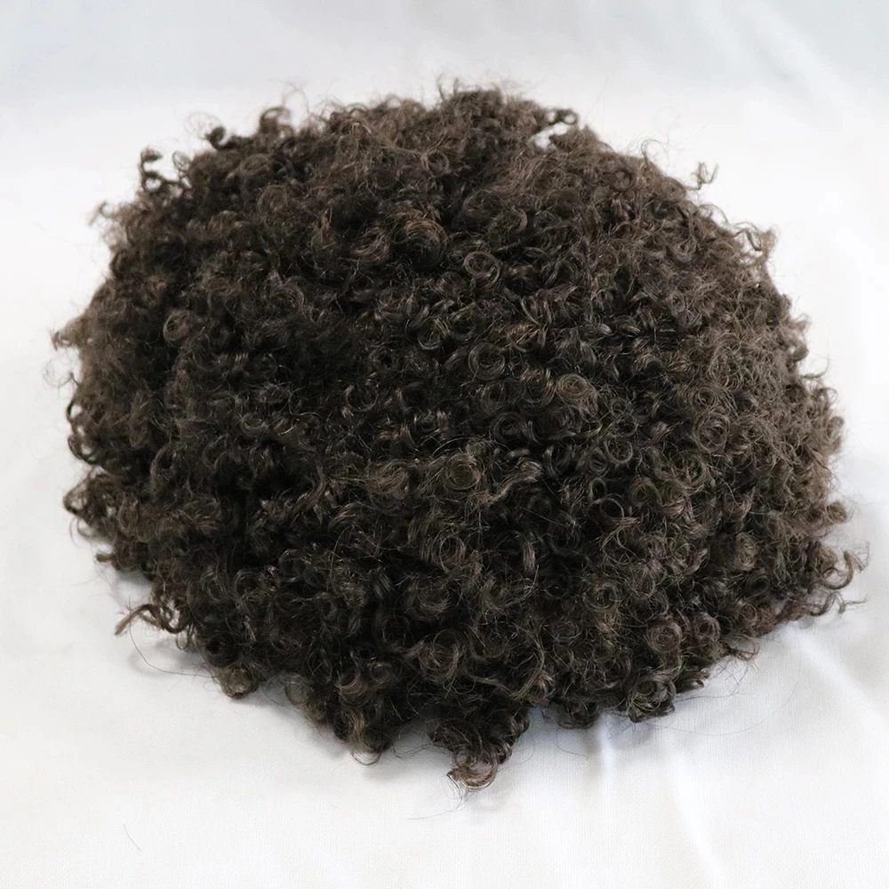 Afro amerikaner Black Man Echthaar Perücken langlebig dünn injiziert Pu Base Männer Toupet 8mm Afo Curly Man Haar Prothese System