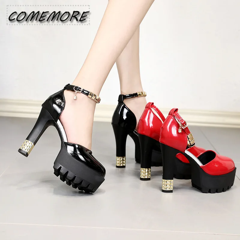 Ladies Shoes Pumps Spring Summer Rhinestone Thick High Heels Luxury Designer Shoes Comfortable Platform Round Toe Fashion Casual