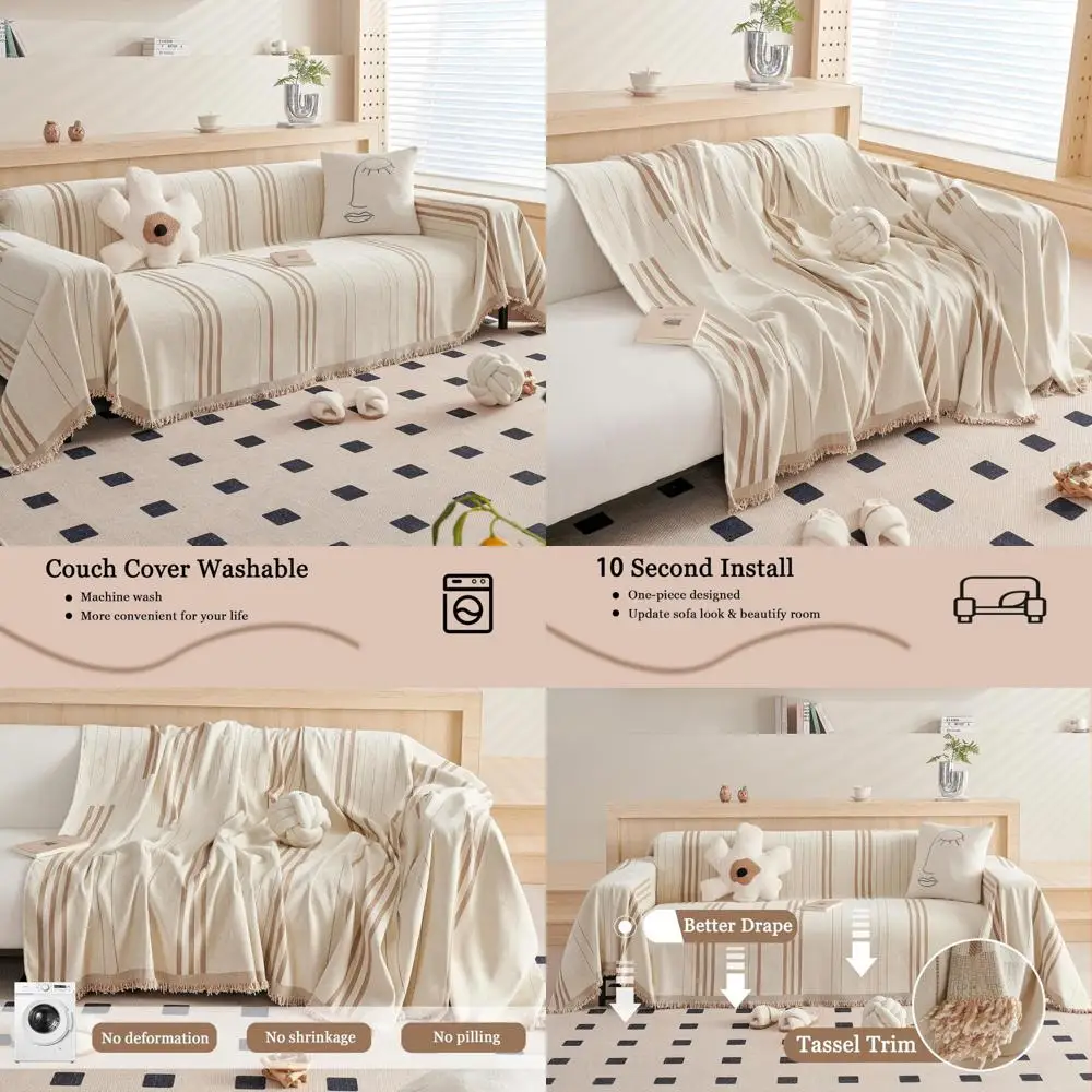 

Двусторонний чехол на диван из синели для собак и домашних животных, бежевая защита для дивана на 3-х подушек для мебели