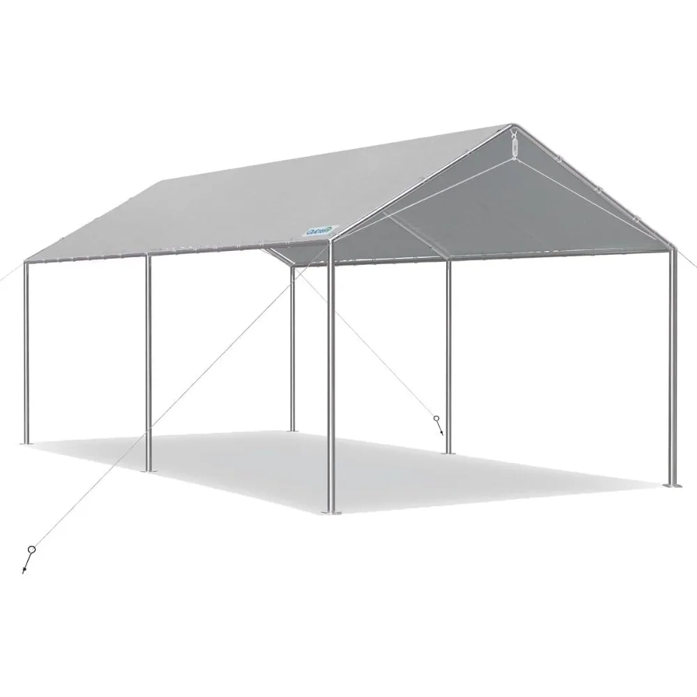 

10x15 ft Heavy Duty Car Canopy Galvanized Frame Carport Outdoor Party Tent Boat Shelter with 3 Reinforced Steel Cables - Grey