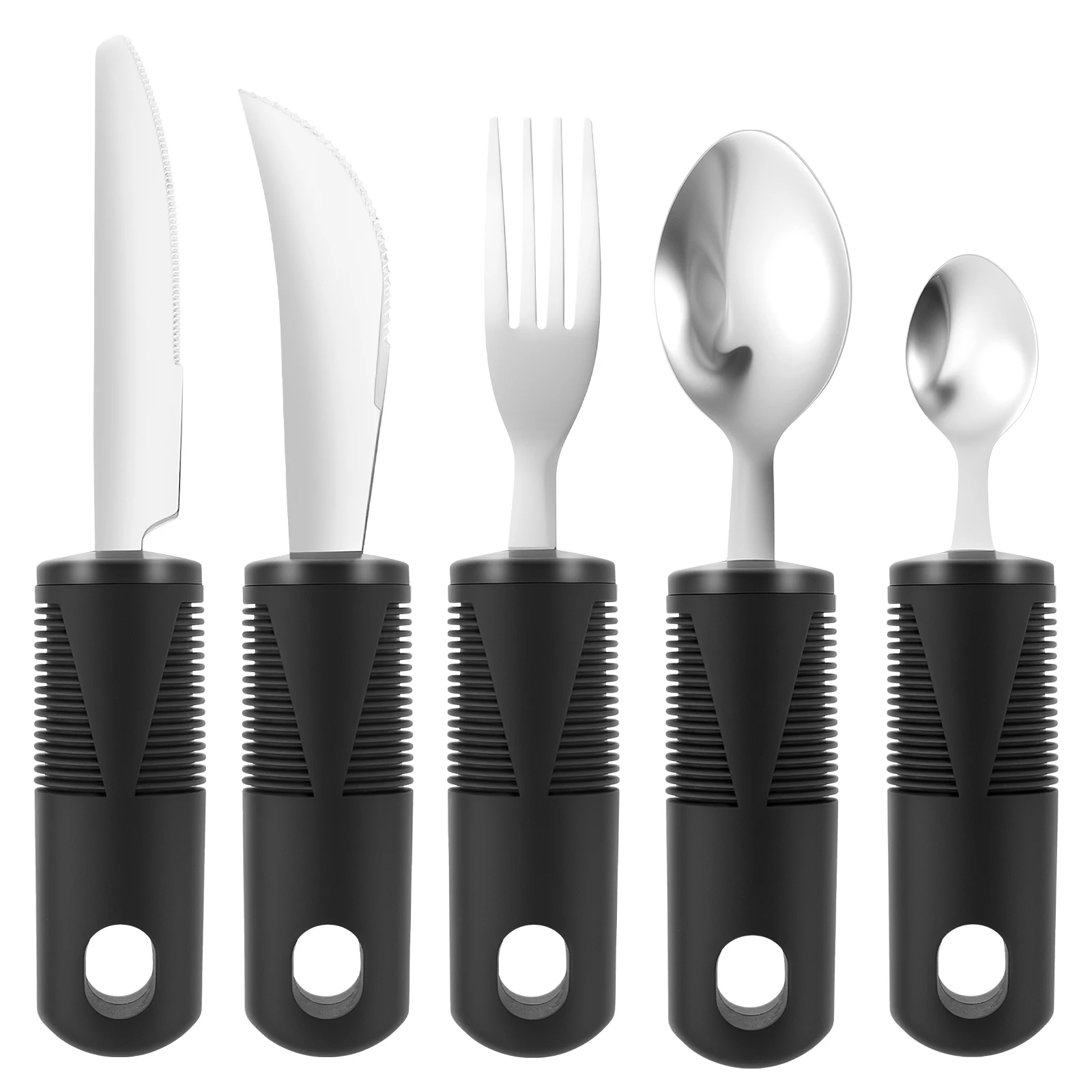5/4 Stück adaptives Utensil, tragbare gewichtete Löffel, Gabeln, Rehabilitationsgeschirr für Handzitter, ältere Menschen, Arthritis, Parkinson