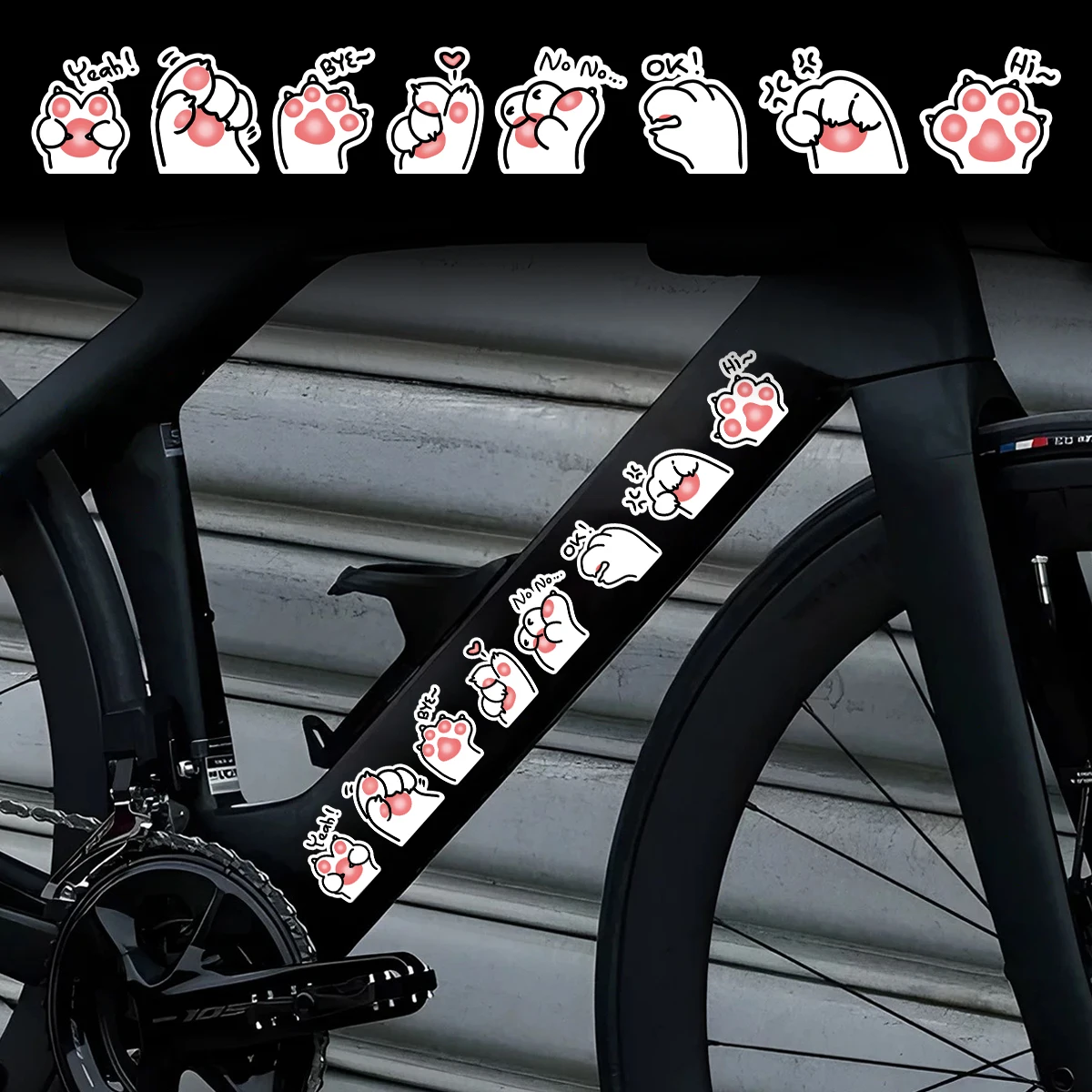 

Милые принты кошачьих лап, сделай сам, велосипедная рамка для электронного велосипеда, светоотражающие наклейки, велосипедный корпус, дорожный MTB велосипед, трубка, шлем, виниловые аксессуары, наклейки