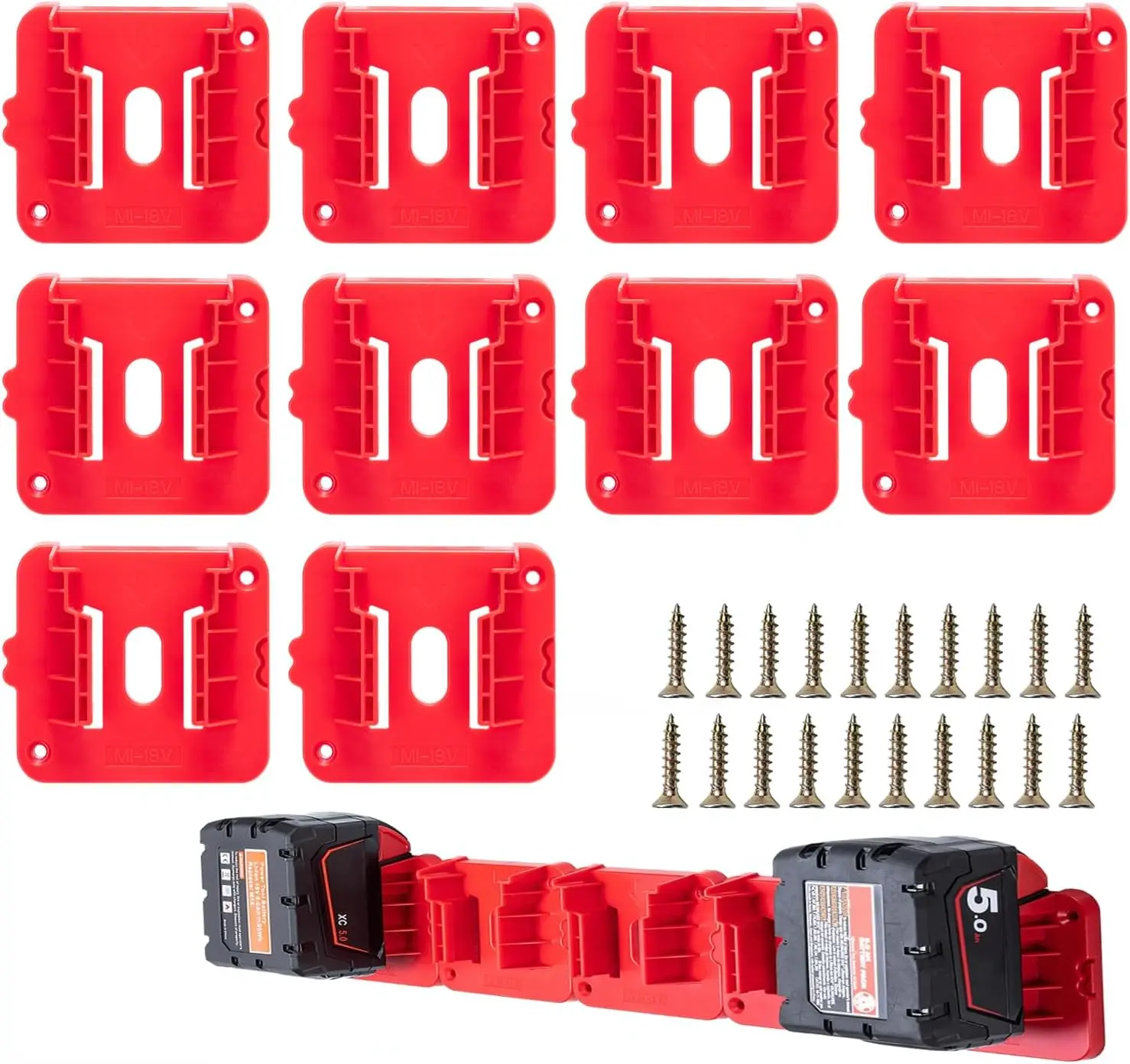 10 Pack Battery Holder for Milwaukee 18V Battery Mounts Dock Holder Fit for 48-11-1815 48-11-1828 48-11-1850 48-11-1860