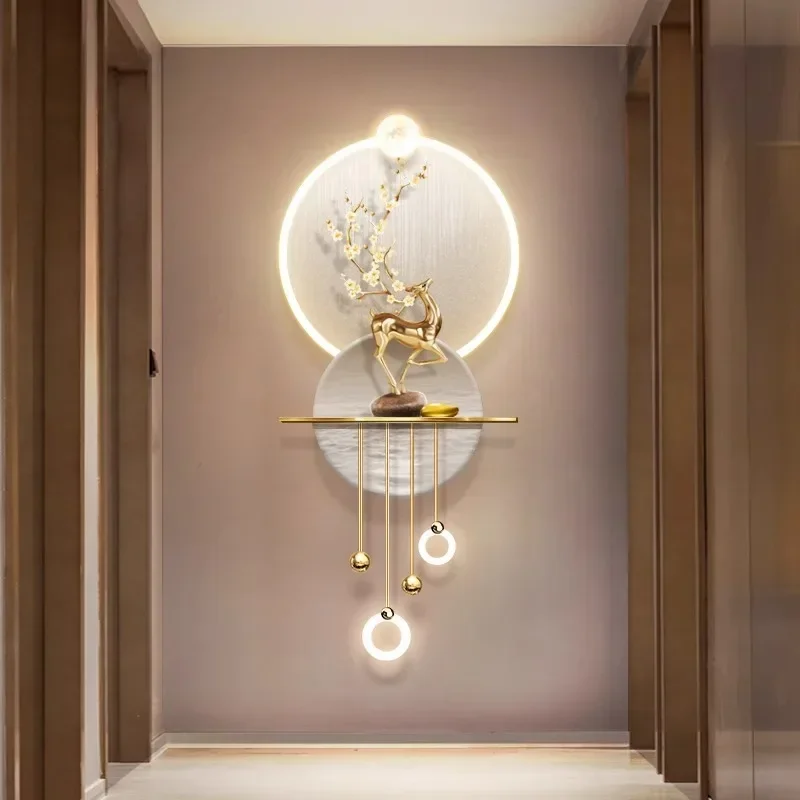 Three-dimensional entrance decorative painting, light luxury and high-end aisle corridor end elk led mural light