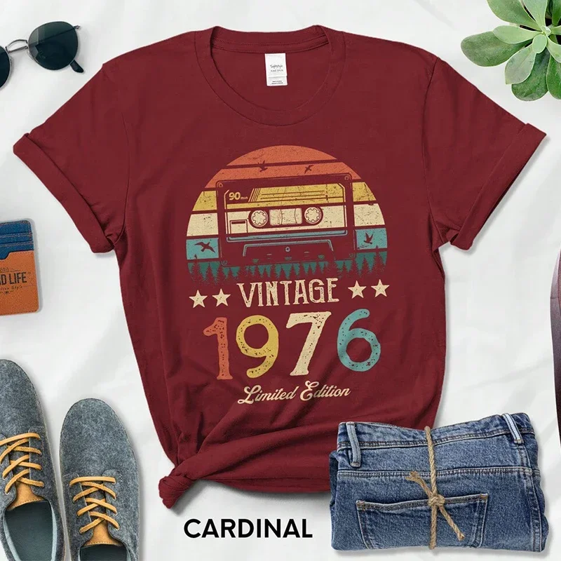 Magnetic Tape Vintage 1976 Limited Edition Woman Tshirts Retro 49th 49 Years Old Birthday Party Gift Femme T Shirts  Fashion