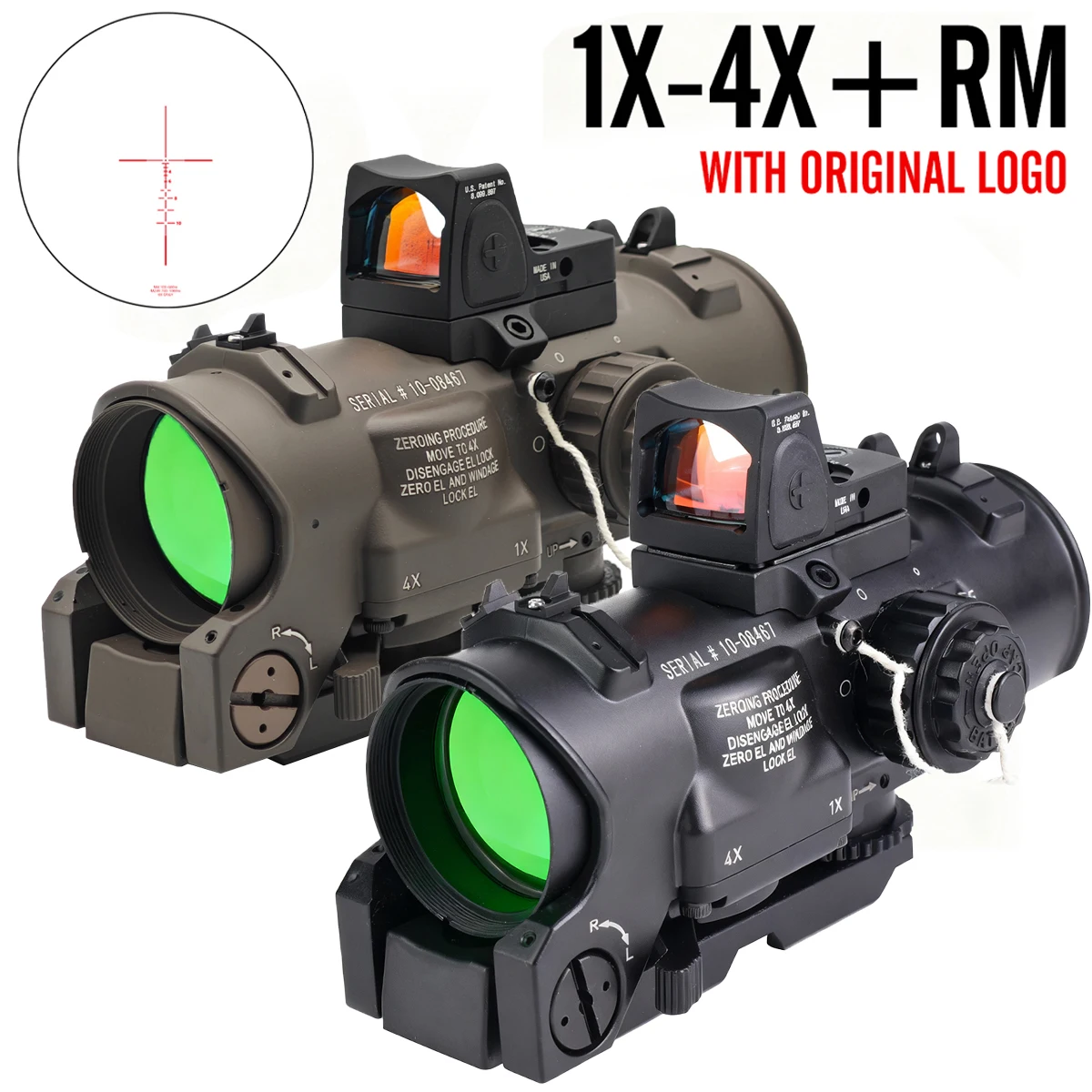 

1X-4X+RM Mini Red Dot Scope Tactical Fixed Dual Purpose Riflescope Quick Detachable Hunting Optics Viewfinder Airsoft Accessorie