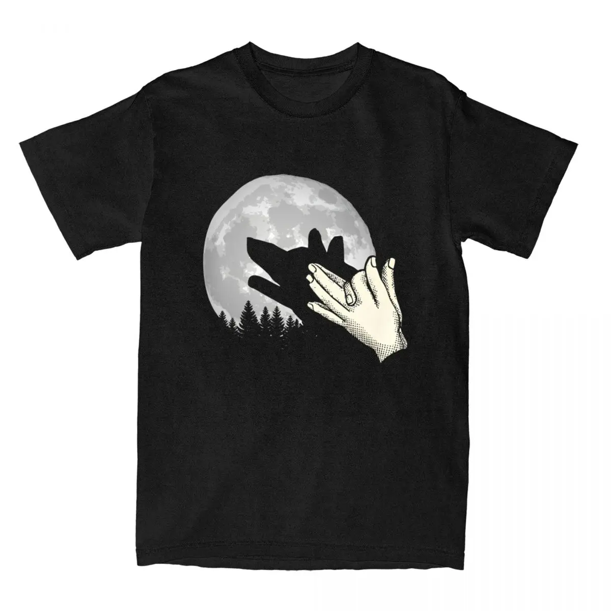 Wolf Shadow Puppet Moon Outdoor Hike Camp Funny Hikers T Shirt for Men Cotton Novelty T-Shirt Fun Tee Shirt Tops Graphic Printed