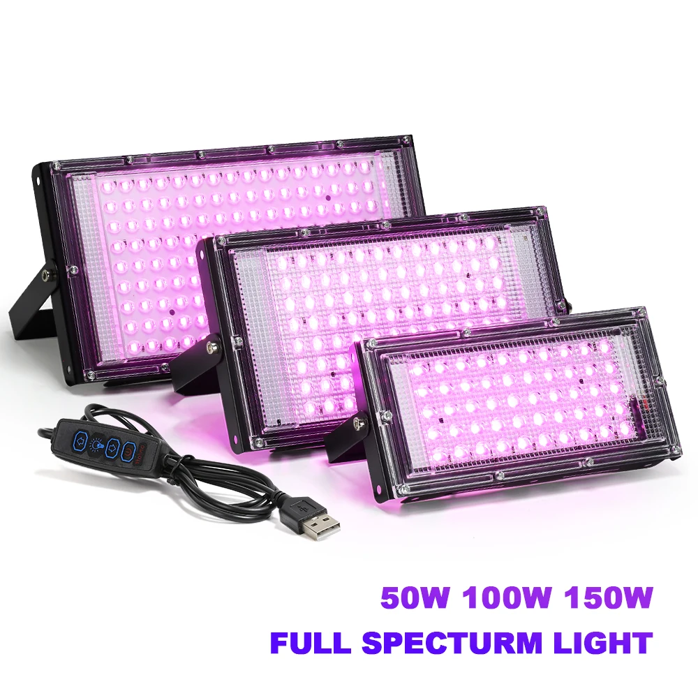 LED USB Grow Light Phyto Lamp 220V 50W LED Full Spectrum Floodlight Indoor Outdoor Greenhouse Plant Hydroponic Plant Spotlight