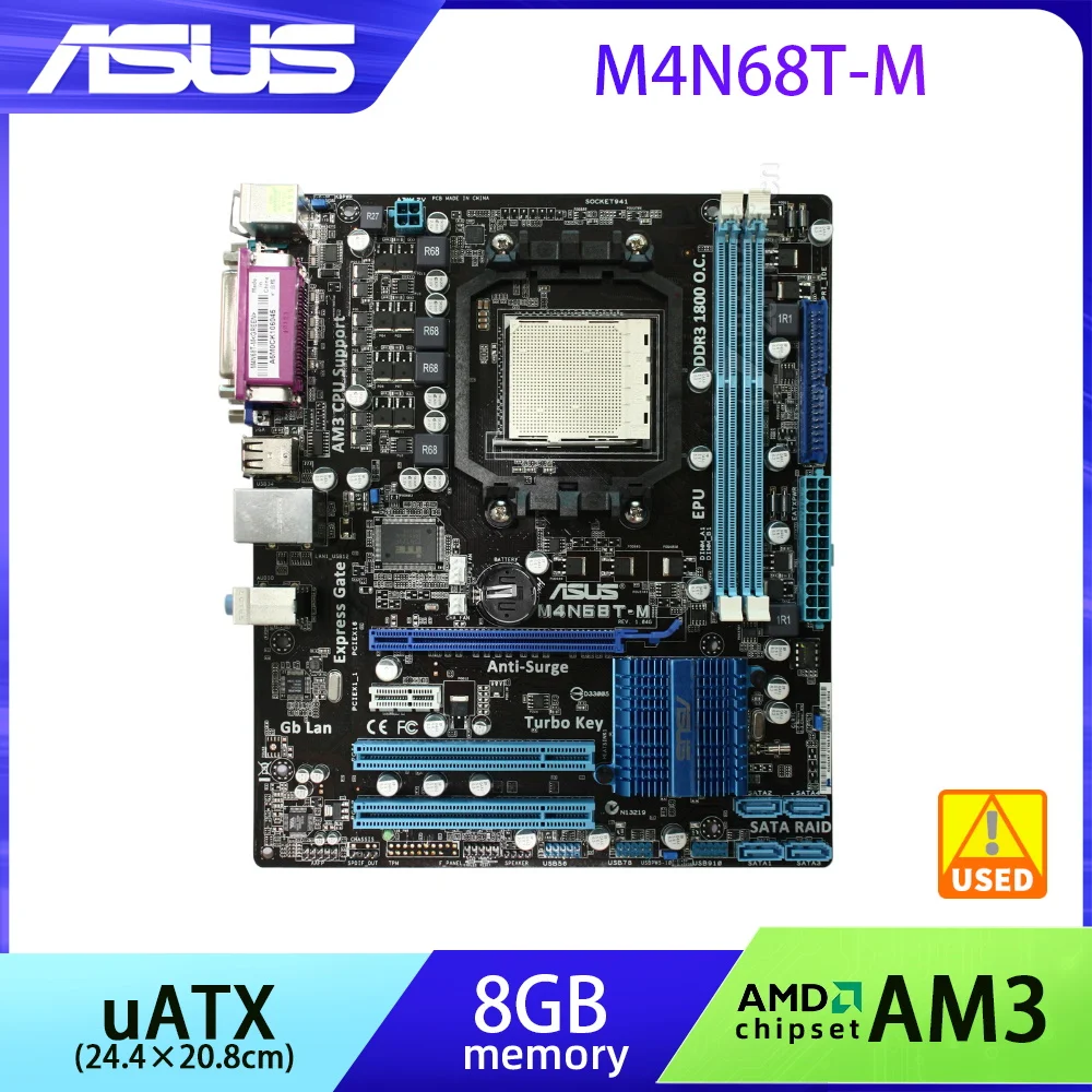 M4N68T AMD Motherboard  ASUS M4N68T-M Motherboard Socket AM3 DDR3 8GB SATA II USB2.0 ATX For Athlon IIX3 450 cpus