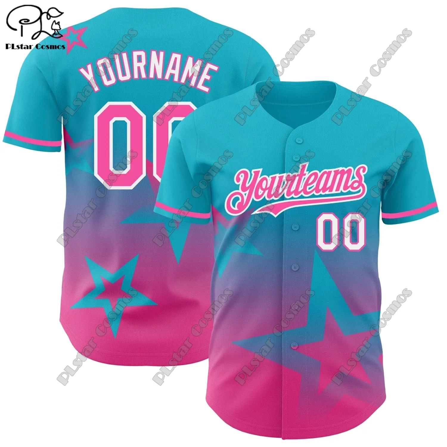 PLSTAR COSMOS customized 3D printing design gradient blue star pattern genuine baseball uniform summer new short sleeve L-1