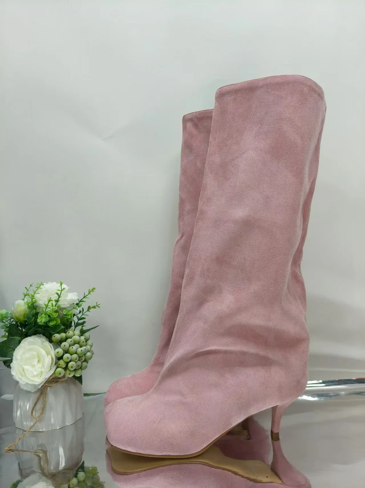 Botas de caballero por encima de la rodilla para Mujer, pantalón Vintage esmerilado, tacones hasta el muslo, Botas occidentales de talla grande para Mujer