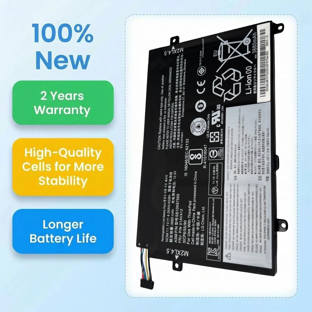New 01AV411 01AV412 01AV413 11.1V 45Wh Laptop Battery for Lenovo Thinkpad E470 E475 E470C SB10K97568 SB10K97569 SB10K97570