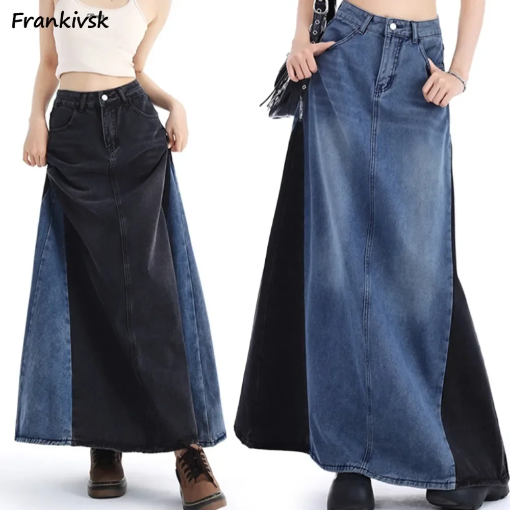 

Women Skirts All-match Patchwork Fashion Denim Summer Spring New Creativity Leisure Korean Style Creativity Panelled High Waist